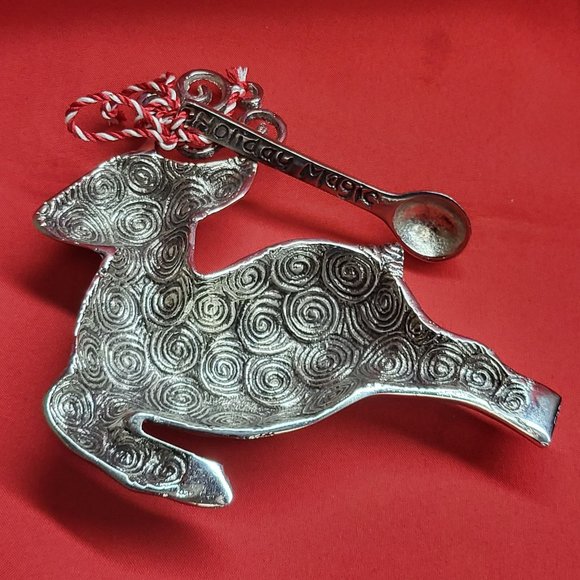 VTG Mud Pie Holiday Magic Reindeer Pewter Dip Salsa Tray & Spoon - Picture 6 of 12